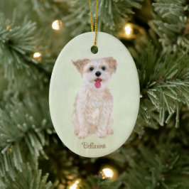 Enfeite de Vidro Oval de Cachorro Morkie