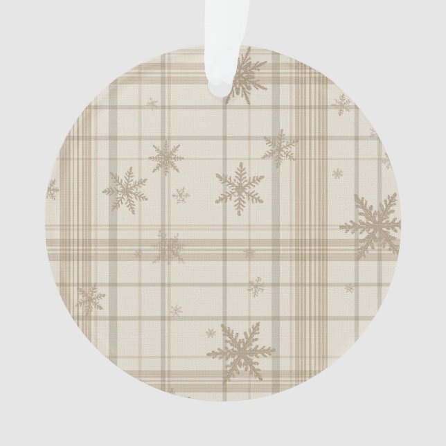 Enfeite de Xadrez Gingham com Floco de Neve – Bege (Frente)