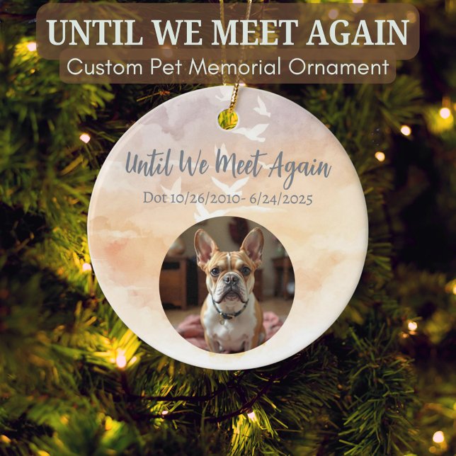 Enfeite Memorial Ponte do Arco-Íris com Foto (Personalized Rainbow Bridge ornament with custom pet photo for memorial and sympathy gifts.)