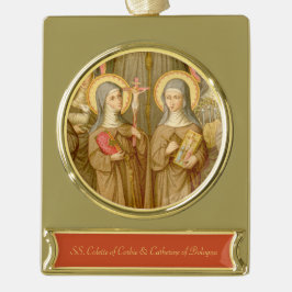 Enfeite Natalino Dourado Com Faixa Dois Santos Pobres Clare (SAU 027)