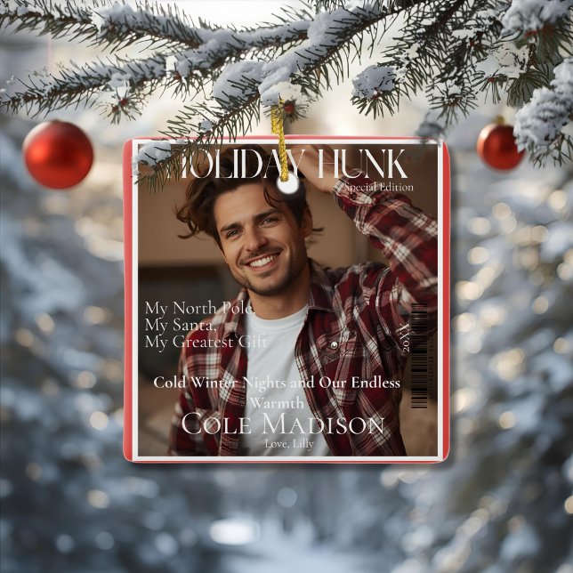 Enfeite no estilo da capa da revista Holiday Hunk (Holiday Hunk magazine cover style Ornament)
