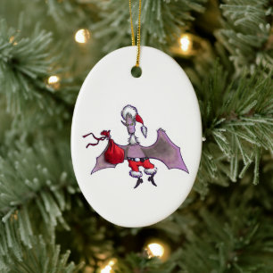 Enfeite oval de cerâmica do morcego do Papai Noel
