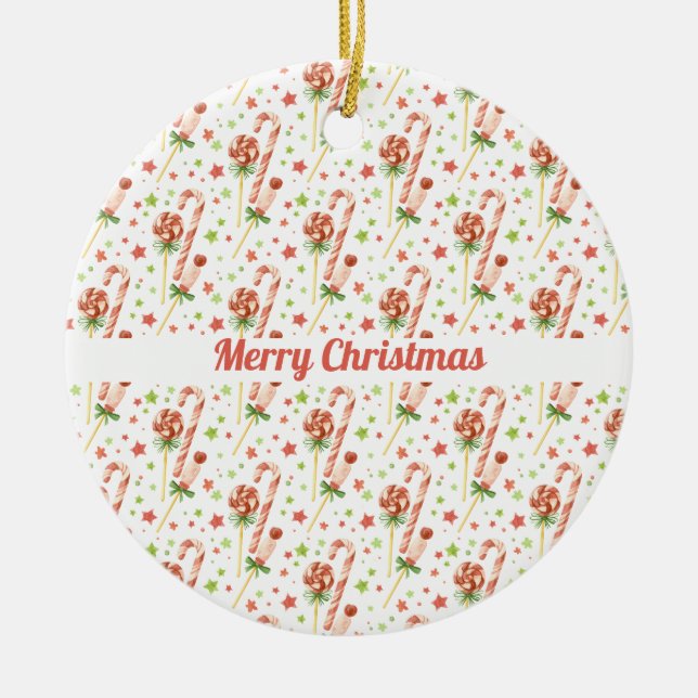 Enfeite Personalizado com Padrão de Doces de Natal (Frente)