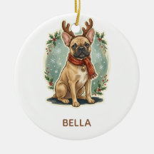 Enfeite Personalizado de Rena com Bulldog Francês