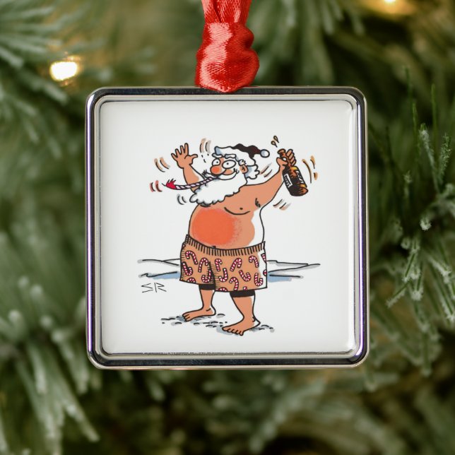 Enfeite quadrado de Papai Noel bêbado premium (Árvore)