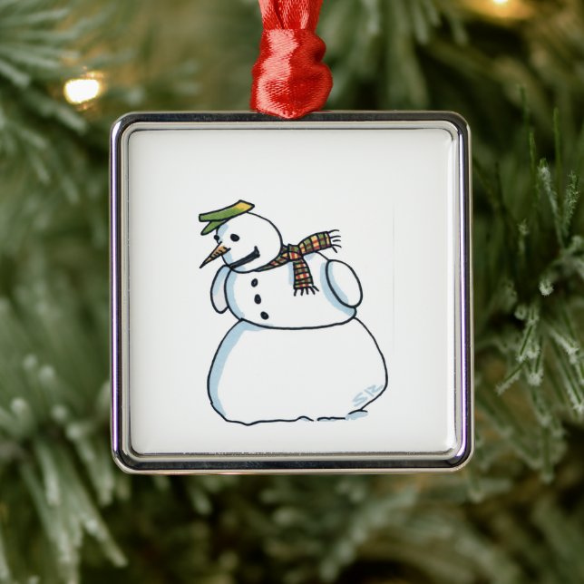 Enfeite quadrado premium de boneco de neve (Árvore)