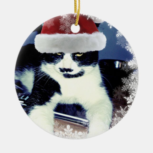 Enfeite Redondo de Natal Gato Smoking (Frente)