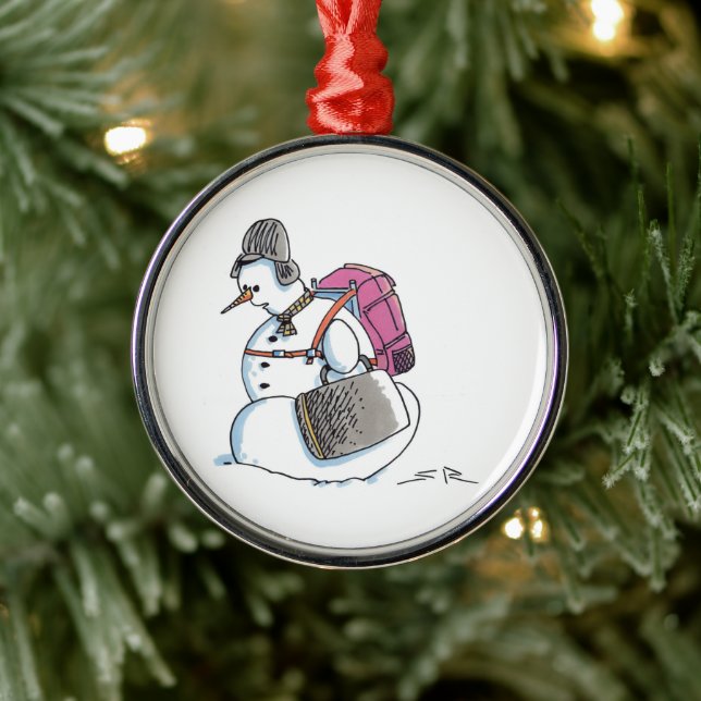 Enfeite redondo premium de Papai Noel de Mochila (Árvore)