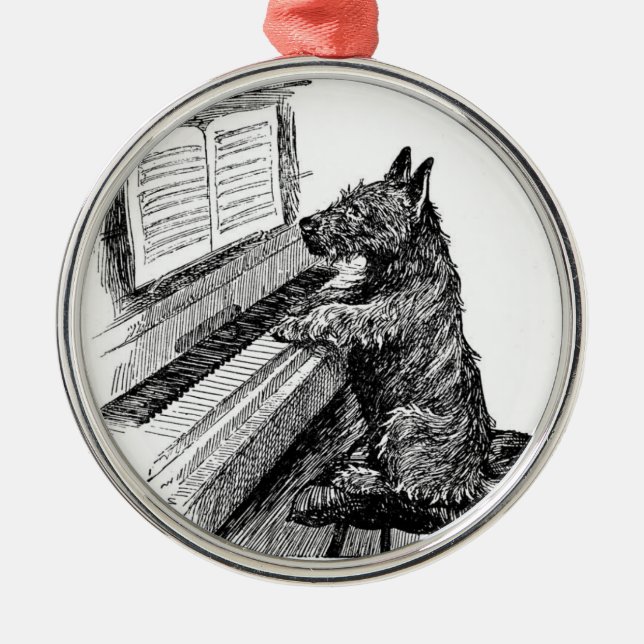 Enfeite Vintage "Cachorrinho Tocando Piano" (Frente)
