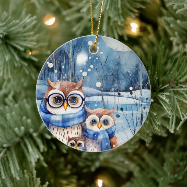 Enfeites de natal Adorável da Família Winter Owl (Árvore)