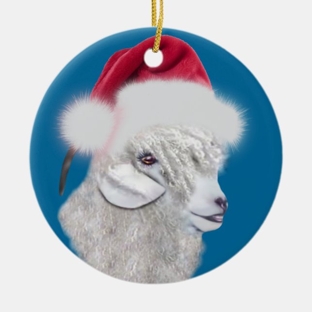 Enfeites de natal Angora Goat Santa Hat (Frente)