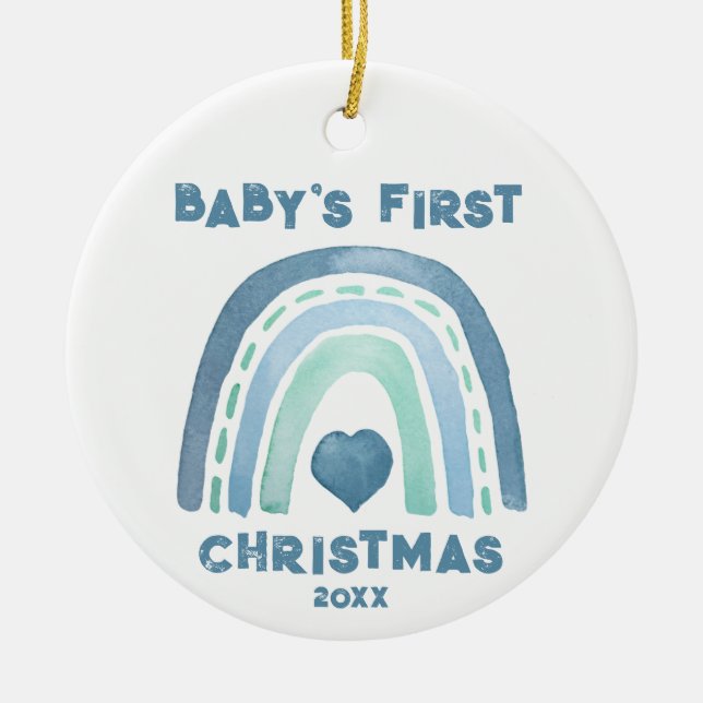 Enfeites de natal Arco-Íris Azul Boho (Frente)