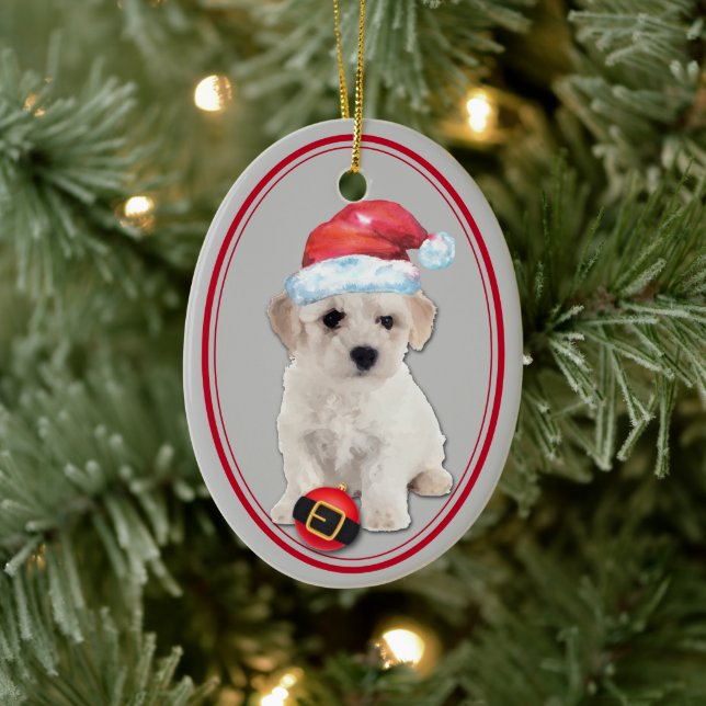 Enfeites de natal Bichon Frise Santa Hat (Árvore)