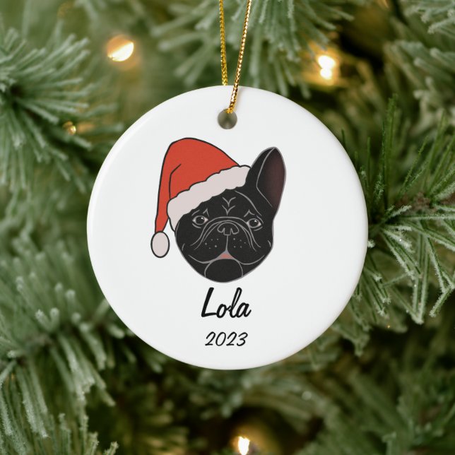 Enfeites de natal Black Frenchie Santa Hat (Árvore)