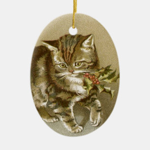 Enfeites de natal cerâmicos do gatinho do vintage