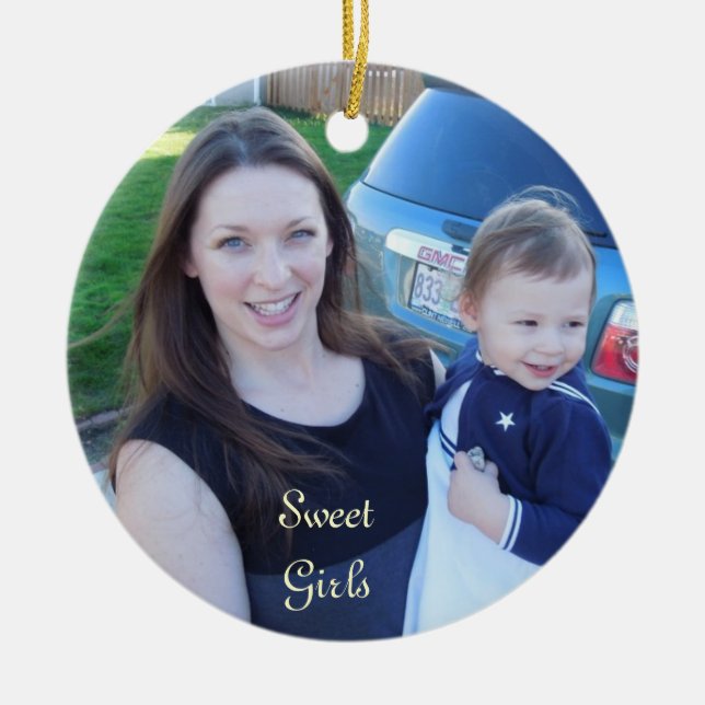 Enfeites de Natal com Foto da Mãe e Filha (Frente)