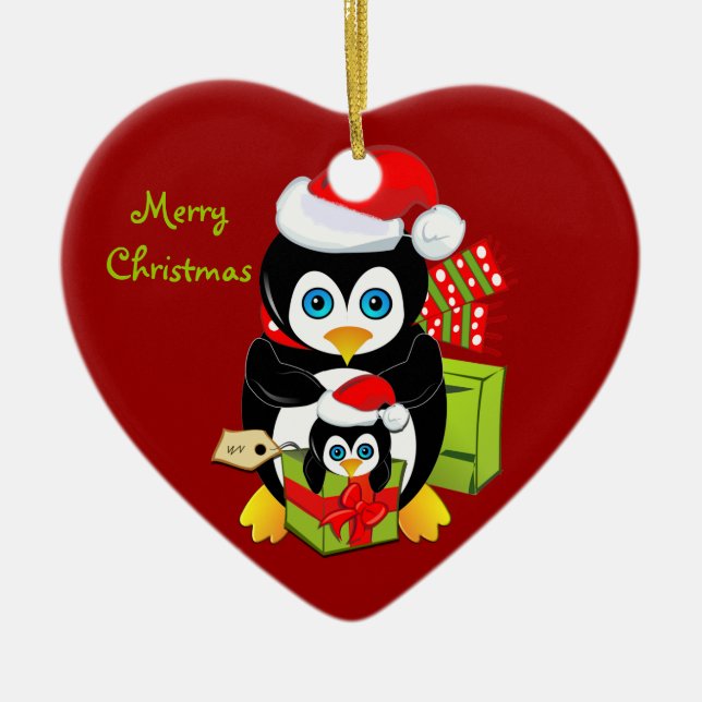 Enfeites de natal com mamã e bebê do pinguim (Frente)