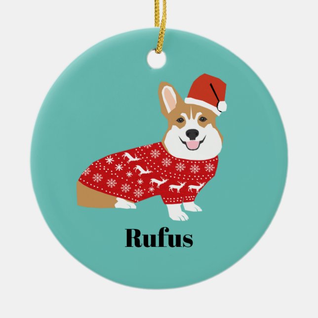 Enfeites de natal corgi de nome de animal personal (Frente)