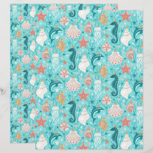 Enfeites de natal costeiros Papel de scrapbook (Frente/Verso)