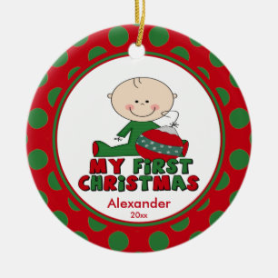 Enfeites de natal da figura bebê da vara primeiro