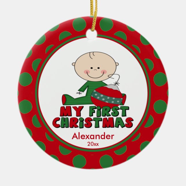 Enfeites de natal da figura bebê da vara primeiros (Frente)