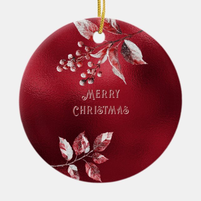 Enfeites de natal das Folhas Vermelhas de Neve (Frente)