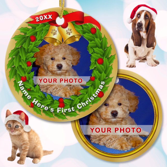 Enfeites de natal de 1 rua do Photo Puppy personal (Personalized Pet Christmas Ornaments. OR: Personalized CAt Christmas Ornaments. Photo Pet Ornament.)