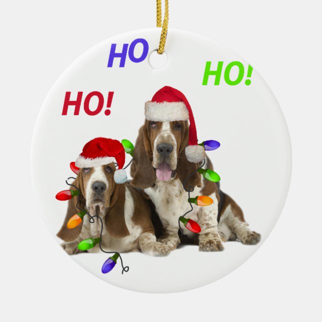 Enfeites de natal de Basset Hound Ho Ho Ho (Frente)