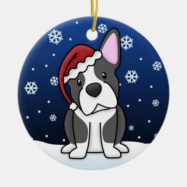 Enfeites de natal de Boston Terrier dos desenhos (Frente)