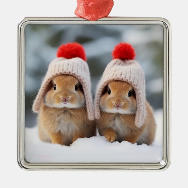 Enfeites de natal de Bunnies de Neve (Frente)