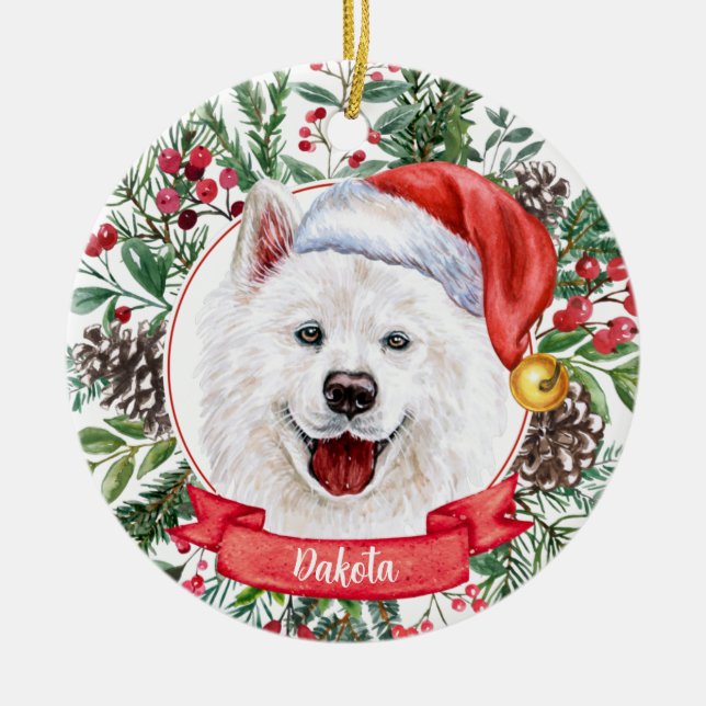Enfeites de natal de Cachorro Santa Hat Personaliz (Frente)