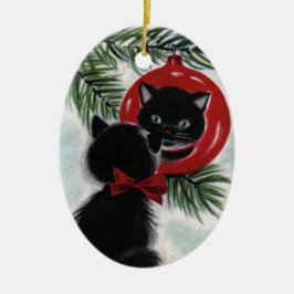 Enfeites de natal de cerâmica para gatos pretos Vi