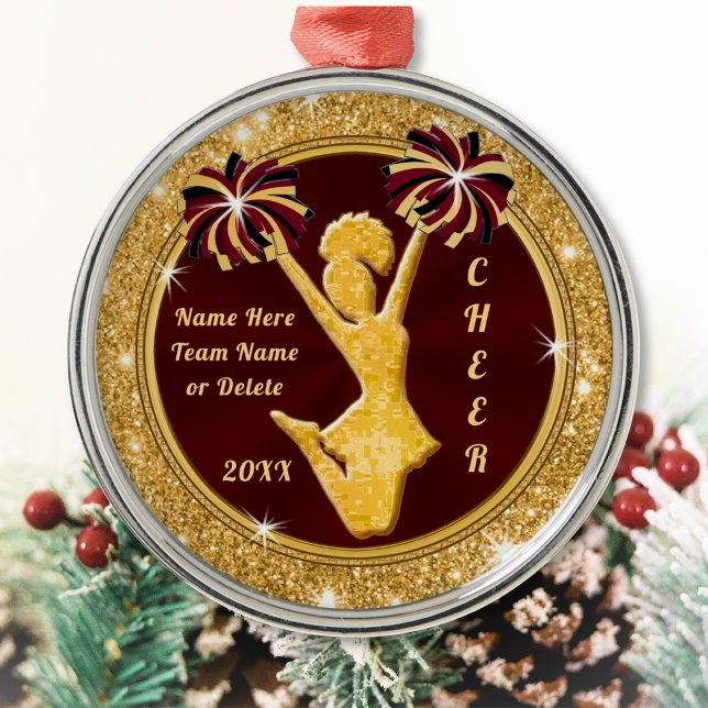 Enfeites de natal de cheerleader personalizados (Burgundy Maroon, Christmas gifts for cheerleaders. Christmas gifts for cheer coach. Cheer Ornaments.)
