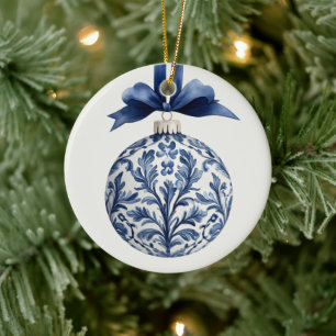 Enfeites de natal de Chinoiserie marinho Azul e Br