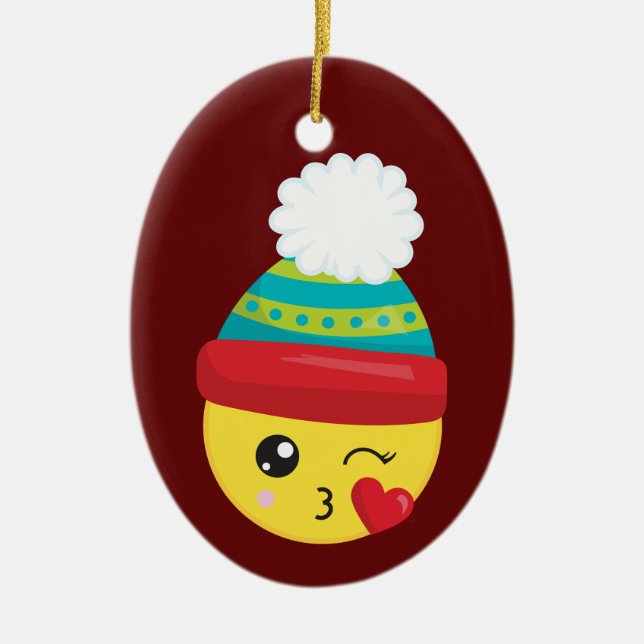Enfeites de natal de Emoji do chapéu do inverno (Frente)