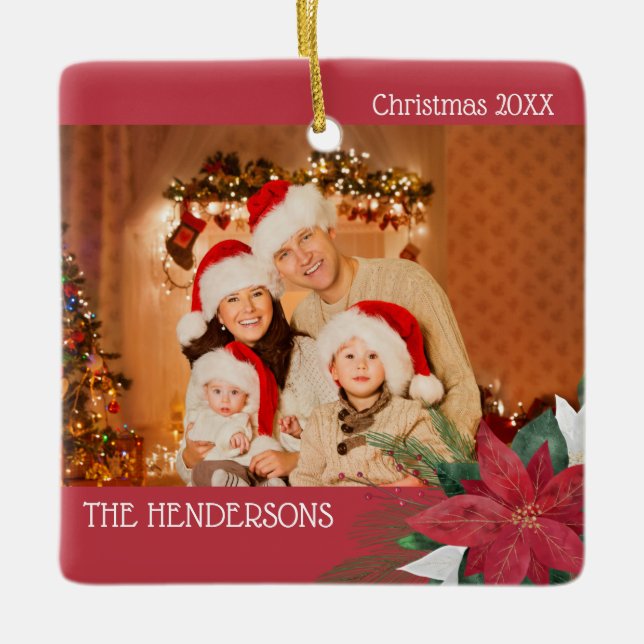 Enfeites de natal de fotos da família Poinsettia (Frente)