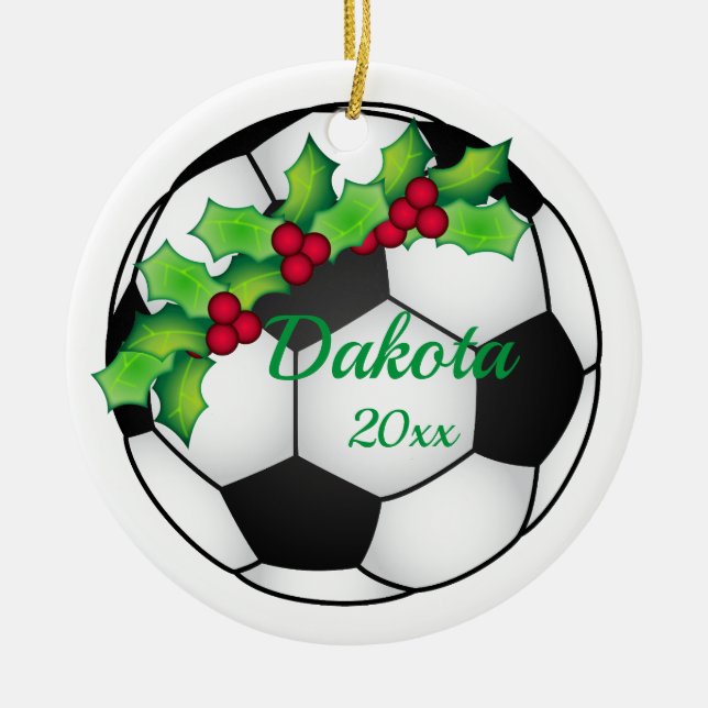 Enfeites de natal de futebol personalizado preto e (Frente)