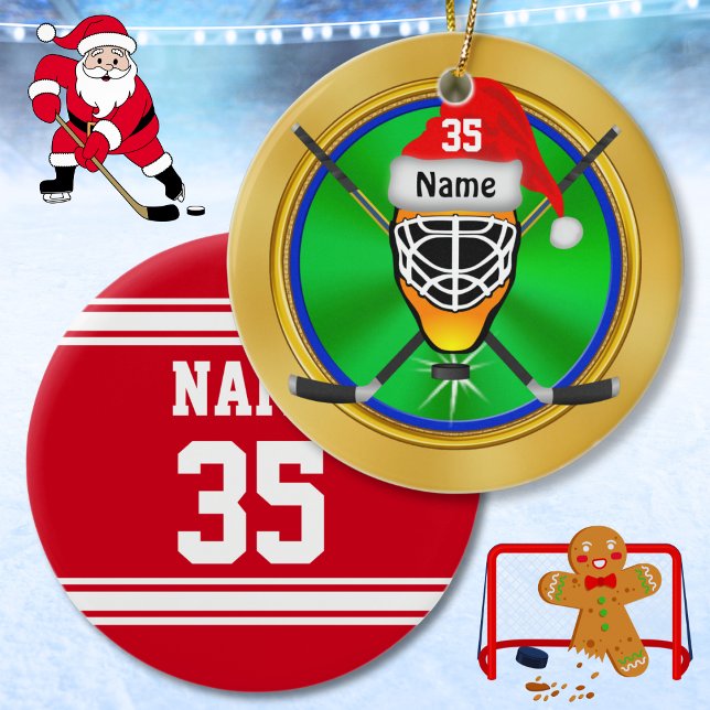Enfeites de natal de hóquei personalizados e engra (Funny Hockey Christmas Tree Ornaments. Hockey player christmas ornaments. Cheap hockey team gifts.)