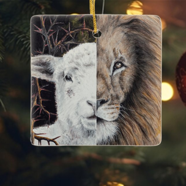 Enfeites de natal de Lion e Lamb quadrados com fot (Criador carregado)