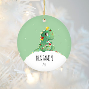 Enfeites de natal de Nome Personalizado do Dinossa