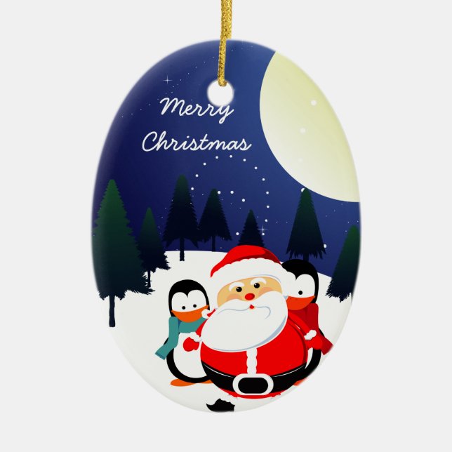 Enfeites de natal de Papai Noel e pinguins (Frente)