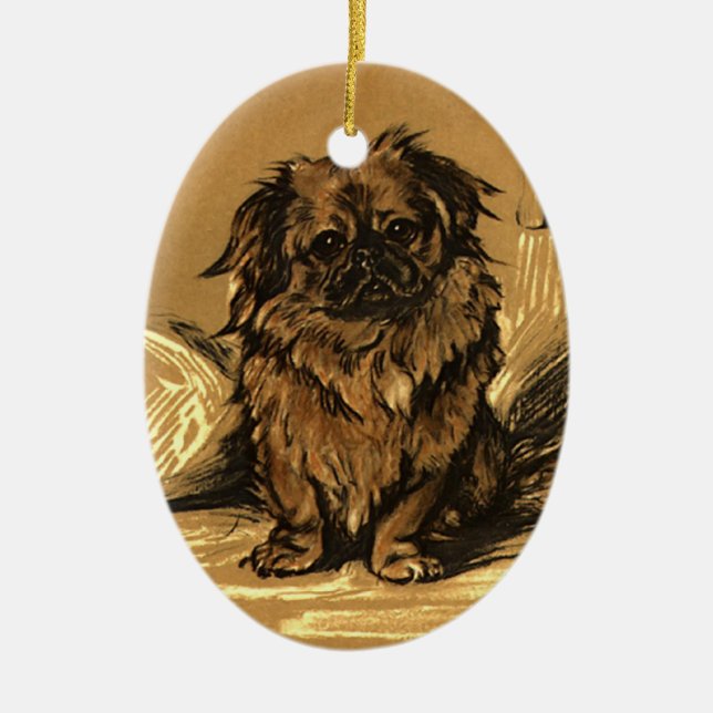 Enfeites de natal de Pekingese do vintage (Frente)