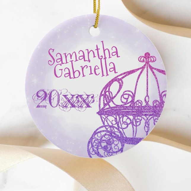 Enfeites de natal de Quinceanera roxo, rosa (purple quinceanra christmas ornament quinceanera princess gift horse carriage cute personalized name)