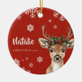 Enfeites de natal de Reindeer Personalizado Floco 