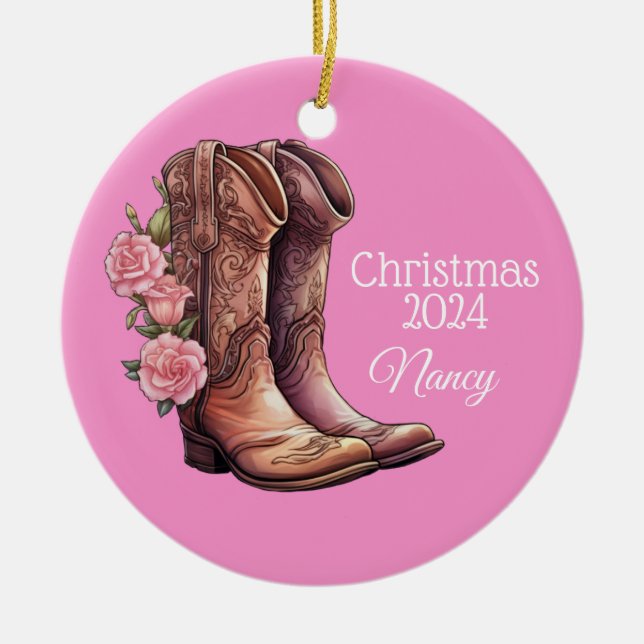 Enfeites de natal de Rosas de Boots da Cowgirl Oci (Frente)