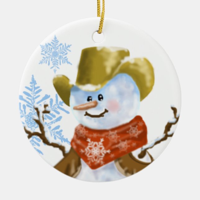 Enfeites de natal de Snowman Cowboy (Frente)