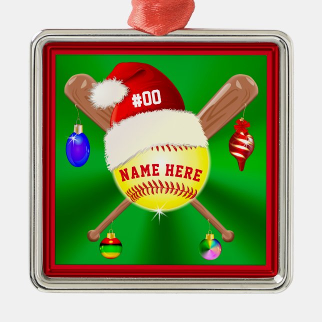Enfeites de natal de Softball Personalizados Cute (Frente)