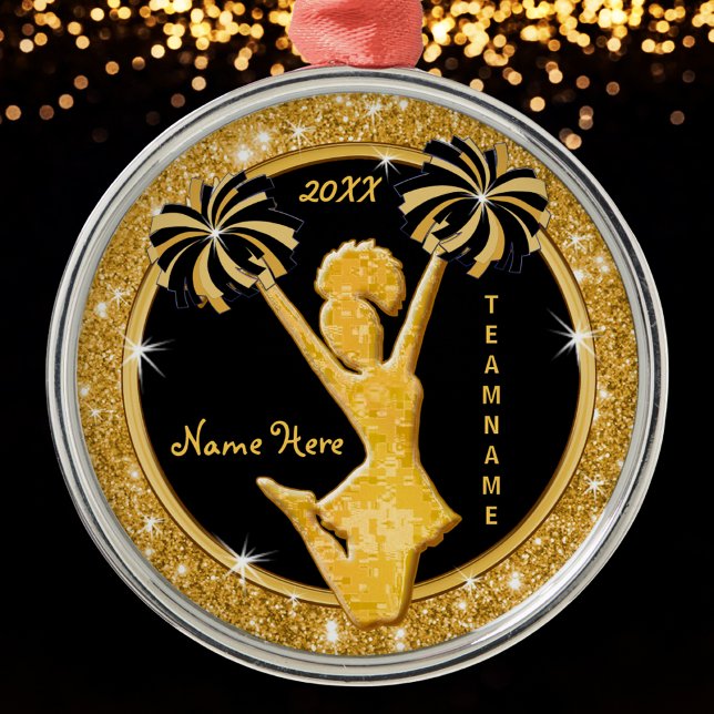 Enfeites de natal de torcida, Pretos e Dourados (Stunning, Black and Gold, Cheerleading Christmas Ornaments. Great, Gifts for Cheerleaders, Team. )