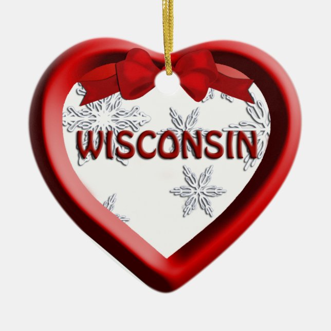 Enfeites de natal de Wisconsin Snowflake Heart (Frente)