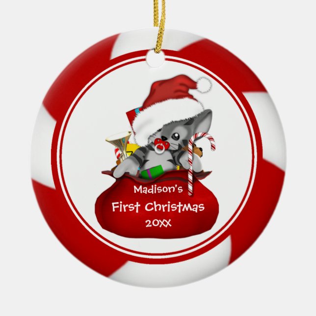 Enfeites de natal do bebê do gatinho do papai noel (Frente)